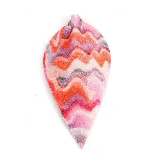 Picture of PU Leather Pendants Leaf Multicolor Ripple 6.3cm(2 4/8") x 3.1cm(1 2/8"), 10 PCs