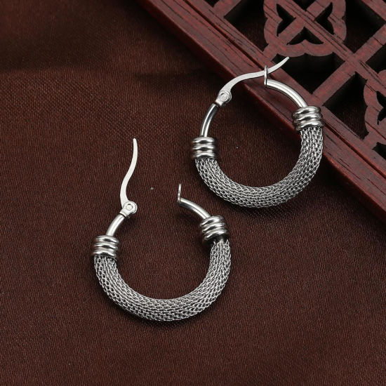 Image de Boucles d'Oreilles Créole Anneaux en 304 Acier Inoxydable Argent Mat Rond 4.9cm x 4.7cm, Epaisseur de Fil: (18 gauge), 1 Paire