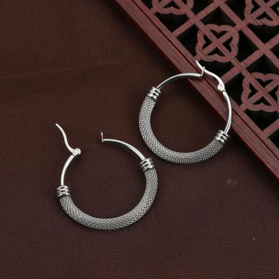 Image de Boucles d'Oreilles Créole Anneaux en 304 Acier Inoxydable Argent Mat Rond 4.9cm x 4.7cm, Epaisseur de Fil: (18 gauge), 1 Paire