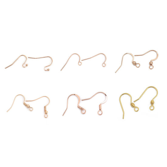 Picture of 304 Stainless Steel Ear Wire Hooks Earring Findings Silver Tone W/ Loop 22mm( 7/8") x 20mm( 6/8"), Post/ Wire Size: (21 gauge), 50 PCs