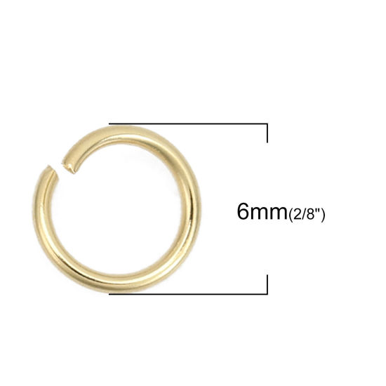 Immagine di 100 Pz 6mm Dia, 0.8mm(20 misura) 304 Acciaio Inossidabile Aperto Stile Anello di Salto Oro Placcato Tondo