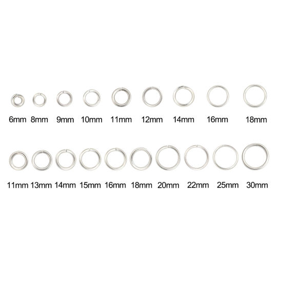 50 個 13mm 直径、 2mm（12号） 304ステンレス鋼 丸カン 丸カン シルバートーン 円形 の画像