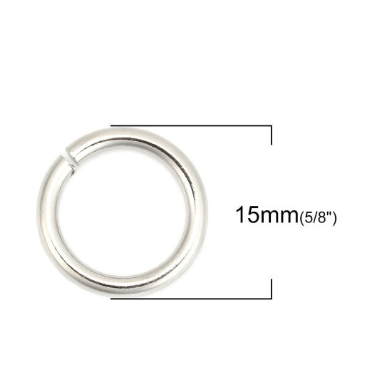 Image de 50 Pcs 15mm Dia, 2mm(taille 12) Anneaux de Jonction pour la Fabrication de Bijoux Ouvert en 304 Acier Inoxydable Argent Mat Rond