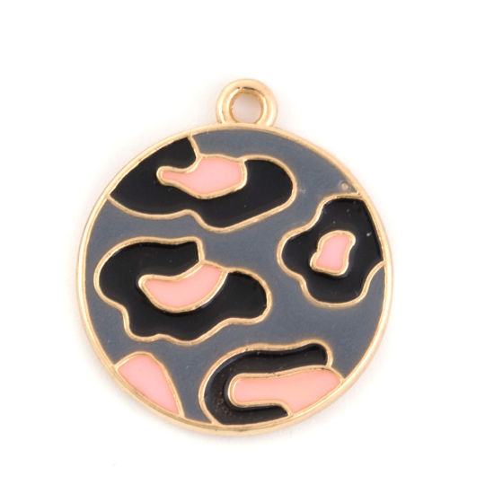Immagine di Lega di Zinco Charms Tondo Oro Placcato Grigio Leopardo Smalto 23mm x 20mm , 5 Pz