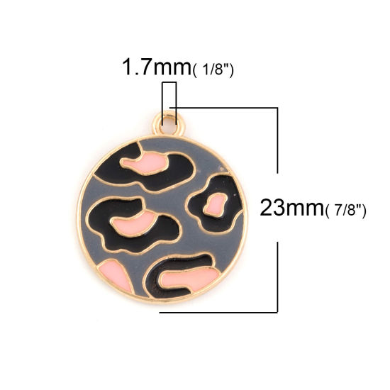 Immagine di Lega di Zinco Charms Tondo Oro Placcato Grigio Leopardo Smalto 23mm x 20mm , 5 Pz