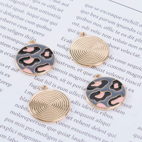 Immagine di Lega di Zinco Charms Tondo Oro Placcato Grigio Leopardo Smalto 23mm x 20mm , 5 Pz