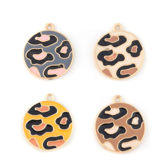 Immagine di Lega di Zinco Charms Tondo Oro Placcato Grigio Leopardo Smalto 23mm x 20mm , 5 Pz