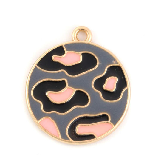 Immagine di Lega di Zinco Charms Tondo Oro Placcato Grigio Leopardo Smalto 23mm x 20mm , 5 Pz