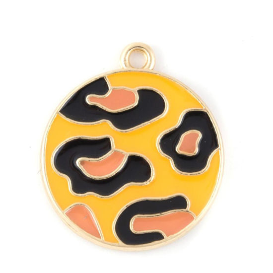 Immagine di Lega di Zinco Charms Tondo Oro Placcato Grigio Leopardo Smalto 23mm x 20mm , 5 Pz