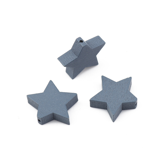 ウッド ビーズ 五芒星 グレー 約 20mm x 17mm、 穴：約 1mm、 30 個 の画像