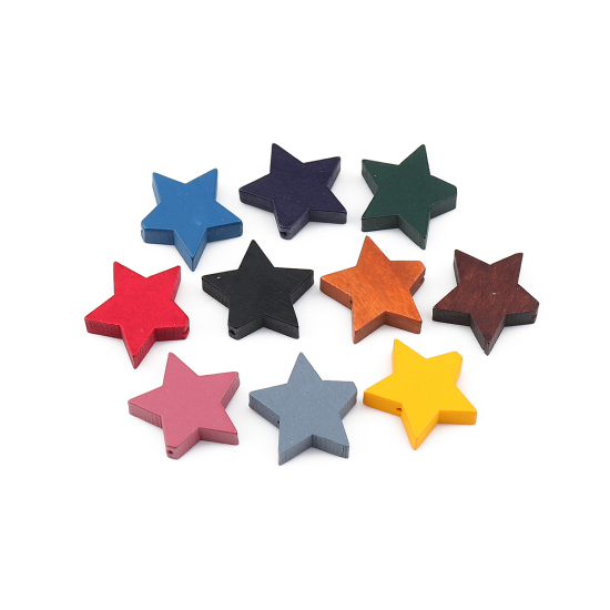 ウッド ビーズ 五芒星 グレー 約 20mm x 17mm、 穴：約 1mm、 30 個 の画像
