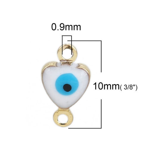 Image de Connecteurs en Laiton Cœur Doré Rouge Œil Mauvais Émail 10mm x 6mm, 10 Pcs