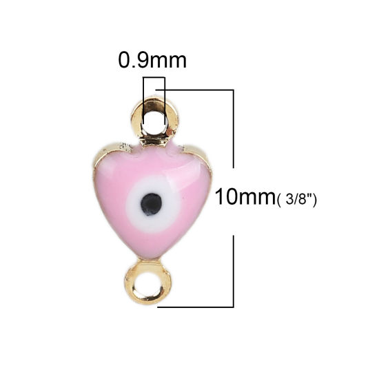 Image de Connecteurs en Laiton Cœur Doré Rose Clair Œil Mauvais Émail 10mm x 6mm, 10 Pcs