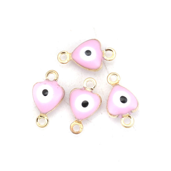 Image de Connecteurs en Laiton Cœur Doré Rose Clair Œil Mauvais Émail 10mm x 6mm, 10 Pcs