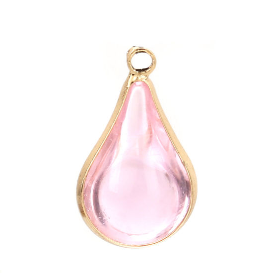 Image de Breloques en Laiton+Verre Goutte d'Eau Doré Rose Clair 18mm x 10mm - 17mm x 10mm, 5 Pcs