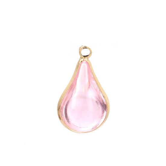Image de Breloques en Laiton+Verre Goutte d'Eau Doré Rose Clair 18mm x 10mm - 17mm x 10mm, 5 Pcs