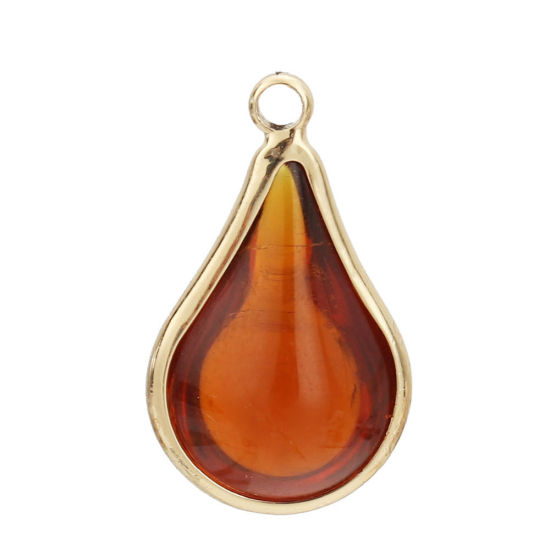 Image de Breloques en Laiton+Verre Goutte d'Eau Doré Vin Rouge 18mm x 10mm - 17mm x 10mm, 5 Pcs