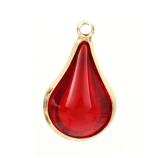 Image de Breloques en Laiton+Verre Goutte d'Eau Doré Rouge 18mm x 10mm - 17mm x 10mm, 5 Pcs