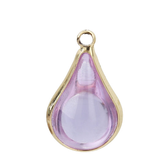 Image de Breloques en Laiton+Verre Goutte d'Eau Doré Bleu Violet 18mm x 10mm - 17mm x 10mm, 5 Pcs