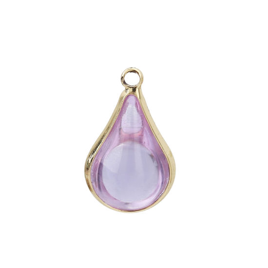 Image de Breloques en Laiton+Verre Goutte d'Eau Doré Bleu Violet 18mm x 10mm - 17mm x 10mm, 5 Pcs