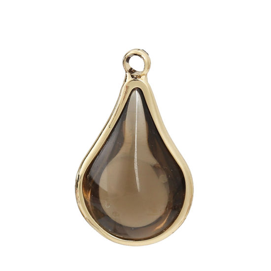 Image de Breloques en Laiton+Verre Goutte d'Eau Doré Couleur Lin 18mm x 10mm - 17mm x 10mm, 5 Pcs
