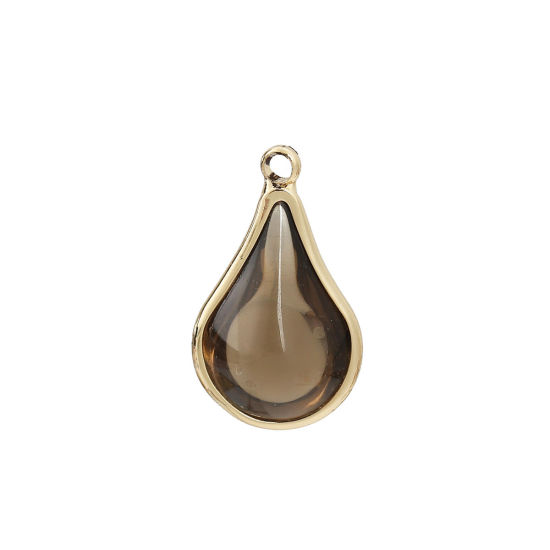 Image de Breloques en Laiton+Verre Goutte d'Eau Doré Couleur Lin 18mm x 10mm - 17mm x 10mm, 5 Pcs