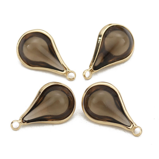 Image de Breloques en Laiton+Verre Goutte d'Eau Doré Couleur Lin 18mm x 10mm - 17mm x 10mm, 5 Pcs