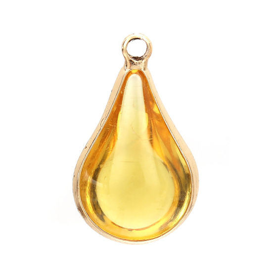 Image de Breloques en Laiton+Verre Goutte d'Eau Doré Jaune 18mm x 10mm - 17mm x 10mm, 5 Pcs