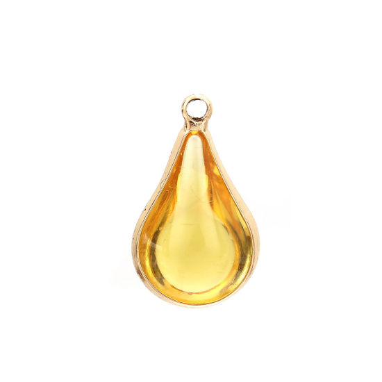 Image de Breloques en Laiton+Verre Goutte d'Eau Doré Jaune 18mm x 10mm - 17mm x 10mm, 5 Pcs