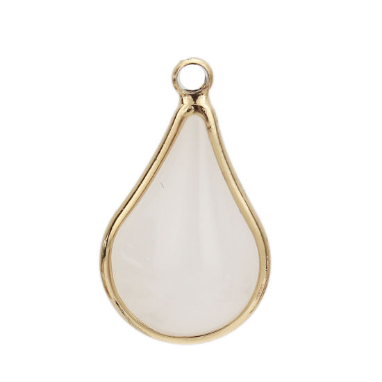 Image de Breloques en Laiton+Verre Goutte d'Eau Doré Blanc 18mm x 10mm - 17mm x 10mm, 5 Pcs