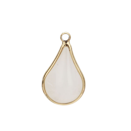 Image de Breloques en Laiton+Verre Goutte d'Eau Doré Blanc 18mm x 10mm - 17mm x 10mm, 5 Pcs