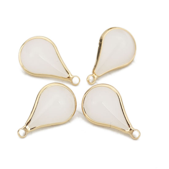 Image de Breloques en Laiton+Verre Goutte d'Eau Doré Blanc 18mm x 10mm - 17mm x 10mm, 5 Pcs