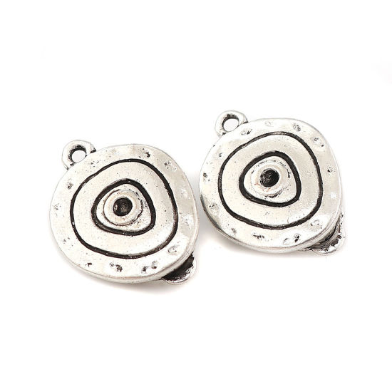 Image de Boucles d'oreilles à Clip en Alliage de Zinc Ovale Argent Vieilli, avec Boucle (Apparié à Strass ss6 Dos en Pointe) 19mm x 16mm - 19mm x 15mm, 4 Pcs