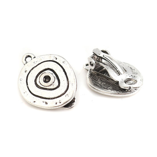 Image de Boucles d'oreilles à Clip en Alliage de Zinc Ovale Argent Vieilli, avec Boucle (Apparié à Strass ss6 Dos en Pointe) 19mm x 16mm - 19mm x 15mm, 4 Pcs