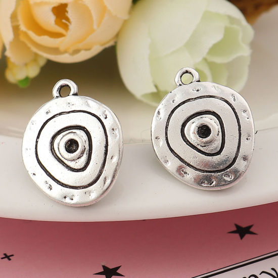 Image de Boucles d'oreilles à Clip en Alliage de Zinc Ovale Argent Vieilli, avec Boucle (Apparié à Strass ss6 Dos en Pointe) 19mm x 16mm - 19mm x 15mm, 4 Pcs