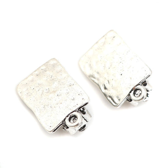 Image de Boucles d'oreilles à Clip en Alliage de Zinc Rectangle Argent Vieilli, avec Boucle 19mm x 12mm, 4 Pcs