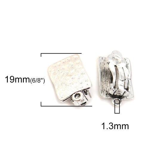 Image de Boucles d'oreilles à Clip en Alliage de Zinc Rectangle Argent Vieilli, avec Boucle 19mm x 12mm, 4 Pcs