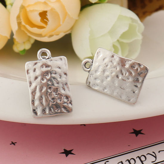 Image de Boucles d'oreilles à Clip en Alliage de Zinc Rectangle Argent Vieilli, avec Boucle 19mm x 12mm, 4 Pcs