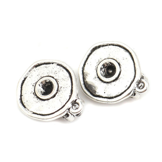 Image de Boucles d'oreilles à Clip en Alliage de Zinc Rond Argent Vieilli, avec Boucle (Apparié à Strass ss16 Dos en Pointe) 19mm x 16mm, 4 Pcs