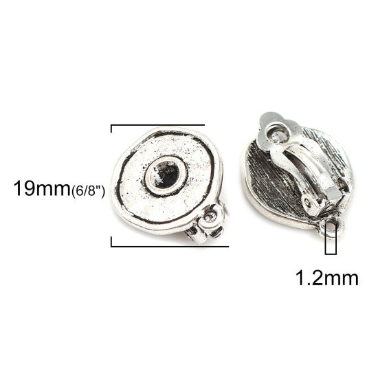Image de Boucles d'oreilles à Clip en Alliage de Zinc Rond Argent Vieilli, avec Boucle (Apparié à Strass ss16 Dos en Pointe) 19mm x 16mm, 4 Pcs