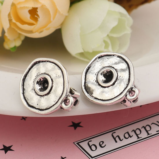 Image de Boucles d'oreilles à Clip en Alliage de Zinc Rond Argent Vieilli, avec Boucle (Apparié à Strass ss16 Dos en Pointe) 19mm x 16mm, 4 Pcs