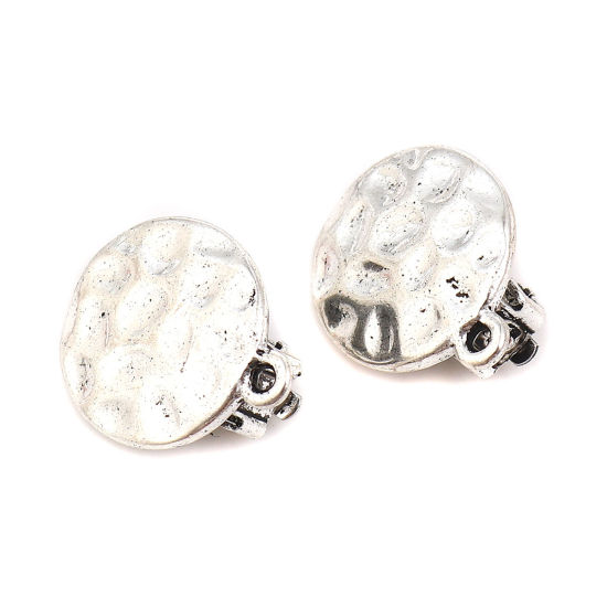 Image de Boucles d'oreilles à Clip en Alliage de Zinc Rond Argent Vieilli, avec Boucle 19mm x 16mm, 4 Pcs