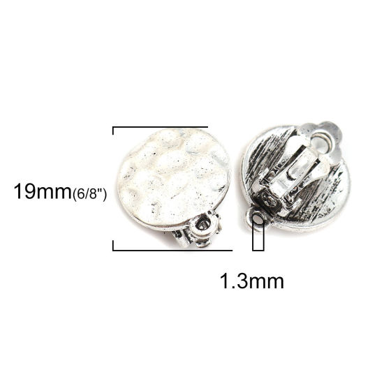Image de Boucles d'oreilles à Clip en Alliage de Zinc Rond Argent Vieilli, avec Boucle 19mm x 16mm, 4 Pcs