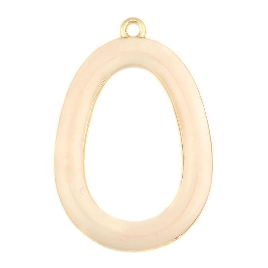 Bild von Zinklegierung Anhänger Oval Vergoldet Grauweiß Volle Emaille 3.8cm x 2.6cm, 5 Stück