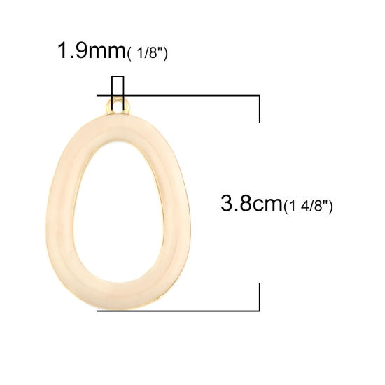Bild von Zinklegierung Anhänger Oval Vergoldet Grauweiß Volle Emaille 3.8cm x 2.6cm, 5 Stück