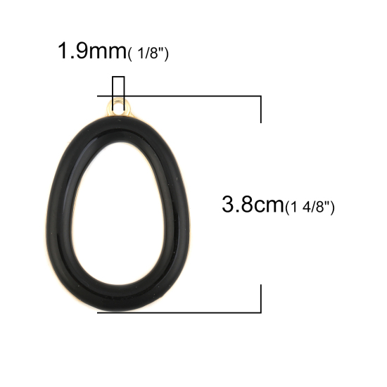 Bild von Zinklegierung Anhänger Oval Vergoldet Schwarz Volle Emaille 3.8cm x 2.6cm, 5 Stück