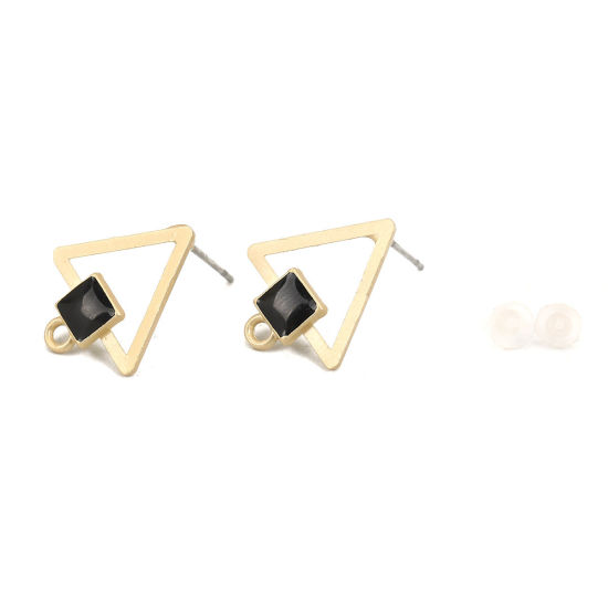 Immagine di Lega di Zinco Orecchini a Perno Tappi di Orecchini Triangolo Oro Opaco Nero Quadrato Disegno W/ Loop 18mm x 15mm, Diametro Filo: (21 misura), 10 Pz