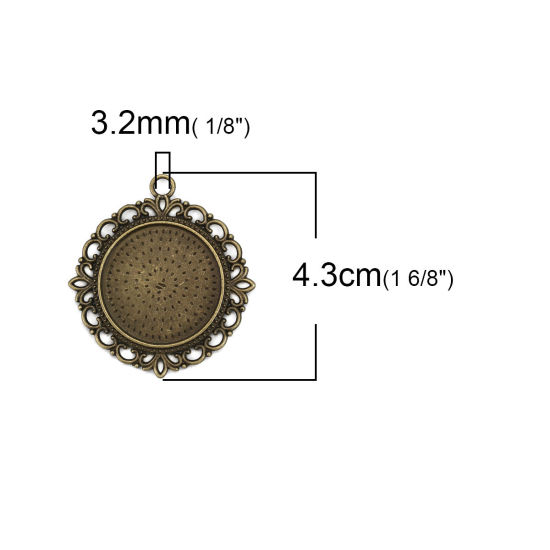 亜鉛合金 両面 レジン セッティング台 ミール皿 ペンダント 円形 銅古美 ( 25mmに合う) 43mm x 40mm、 5 個 の画像