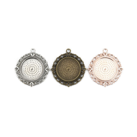 亜鉛合金 両面 レジン セッティング台 ミール皿 ペンダント 円形 銅古美 ( 25mmに合う) 43mm x 40mm、 5 個 の画像