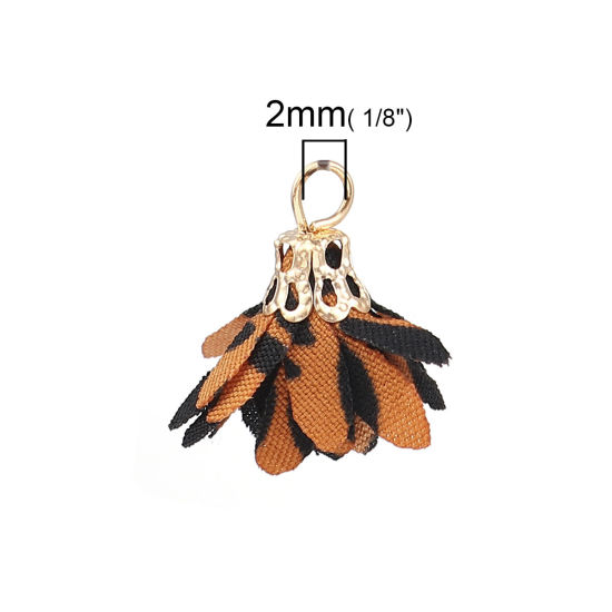 Image de Breloques Franges en Alliage de Zinc & Tissu Chrysanthème Doré Fleurs 18mm x 16mm - 17mm x 13mm, 20 Pcs